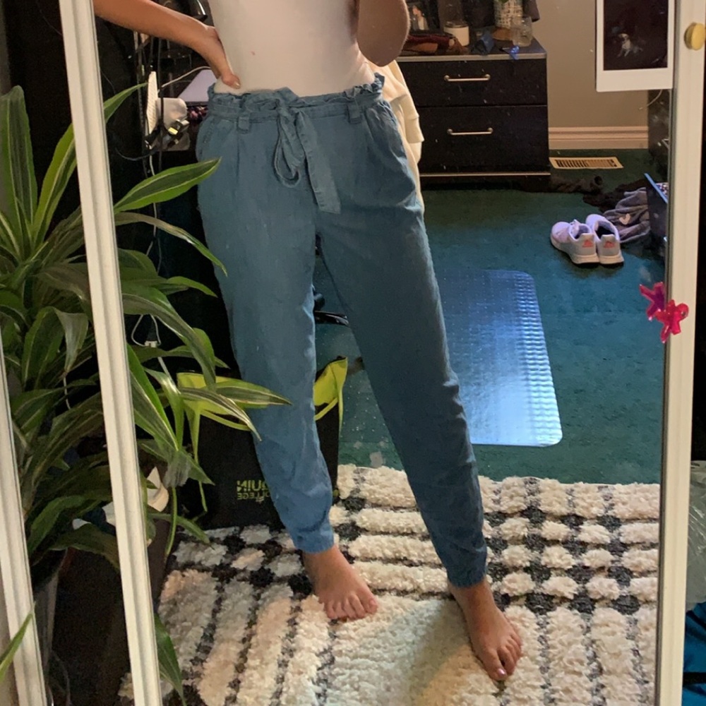 Garage pants with tie up belt